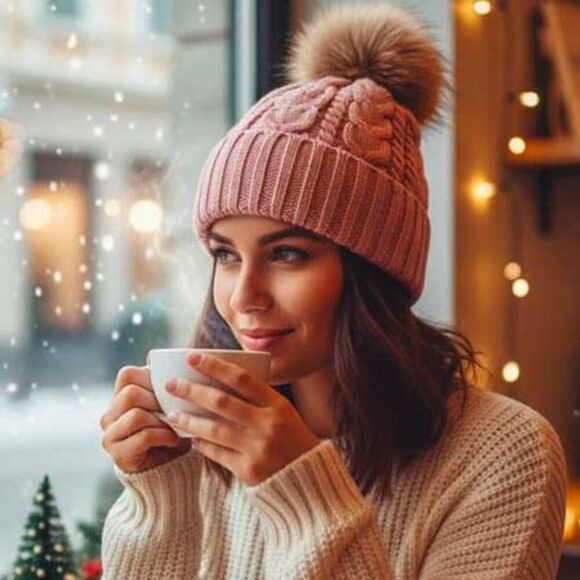 2/$30 Ladies Pink Fuzzy Ladies Winter Cap Beanie Hat - Picture 2 of 7